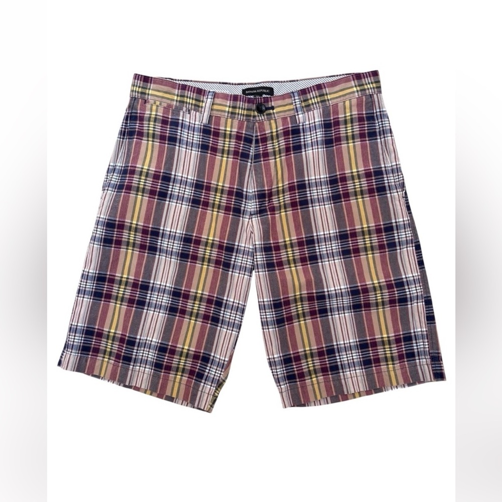 Banana Republic Men's Madras Plaid Shorts Classic Preppy Burgundy Multi Size 32